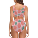 Grapefruit leaves flower pink background Chest Bowknot High Waisted Bikini Swimsuit