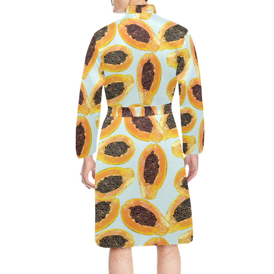 Watercolor papaya pattern Men's Long Sleeve Belted Night Robe