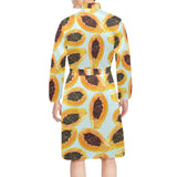 Watercolor papaya pattern Men's Long Sleeve Belted Night Robe
