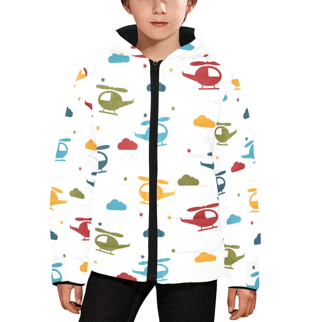 Colorful helicopter pattern Kids' Boys' Girls' Padded Hooded Jacket