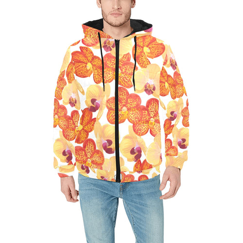 Orange yellow orchid flower pattern background Men's Padded Hooded Jacket