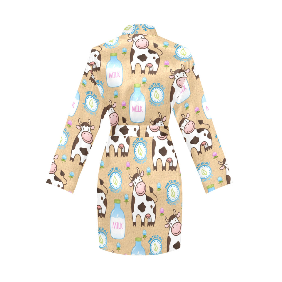 Cow bottle of milk pattern Women's Long Sleeve Belted Night Robe
