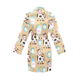 Cow bottle of milk pattern Women's Long Sleeve Belted Night Robe