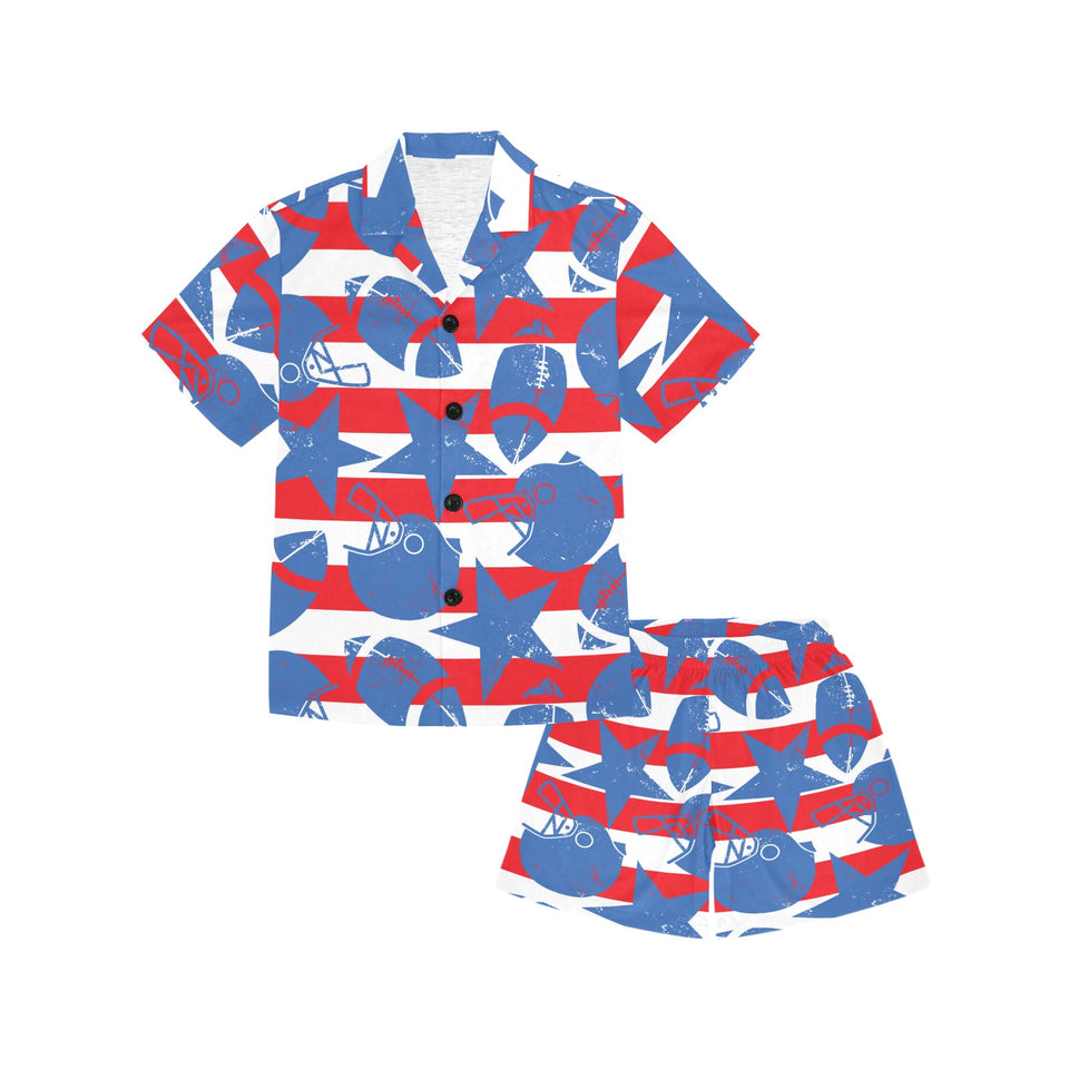 American football ball star stripes pattern Kids' Boys' Girls' V-Neck Short Pajama Set