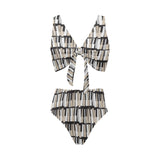 Piano Pattern Print Design 04 Chest Bowknot High Waisted Bikini Swimsuit