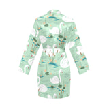 White swan lake pattern Women's Long Sleeve Belted Night Robe