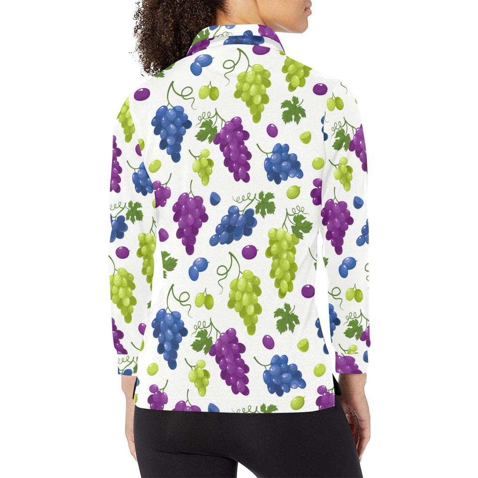 Grape pattern Women's Long Sleeve Polo Shirt