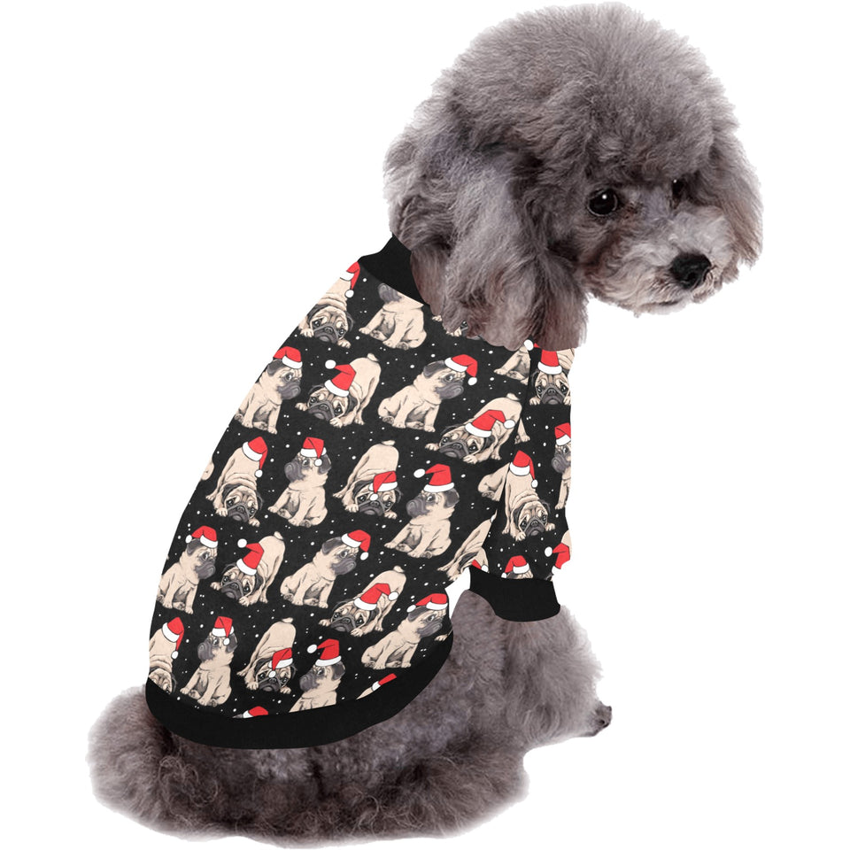 Christmas Pugs Santa_s red cap pattern All Over Print Pet Dog Round Neck Fuzzy Shirt