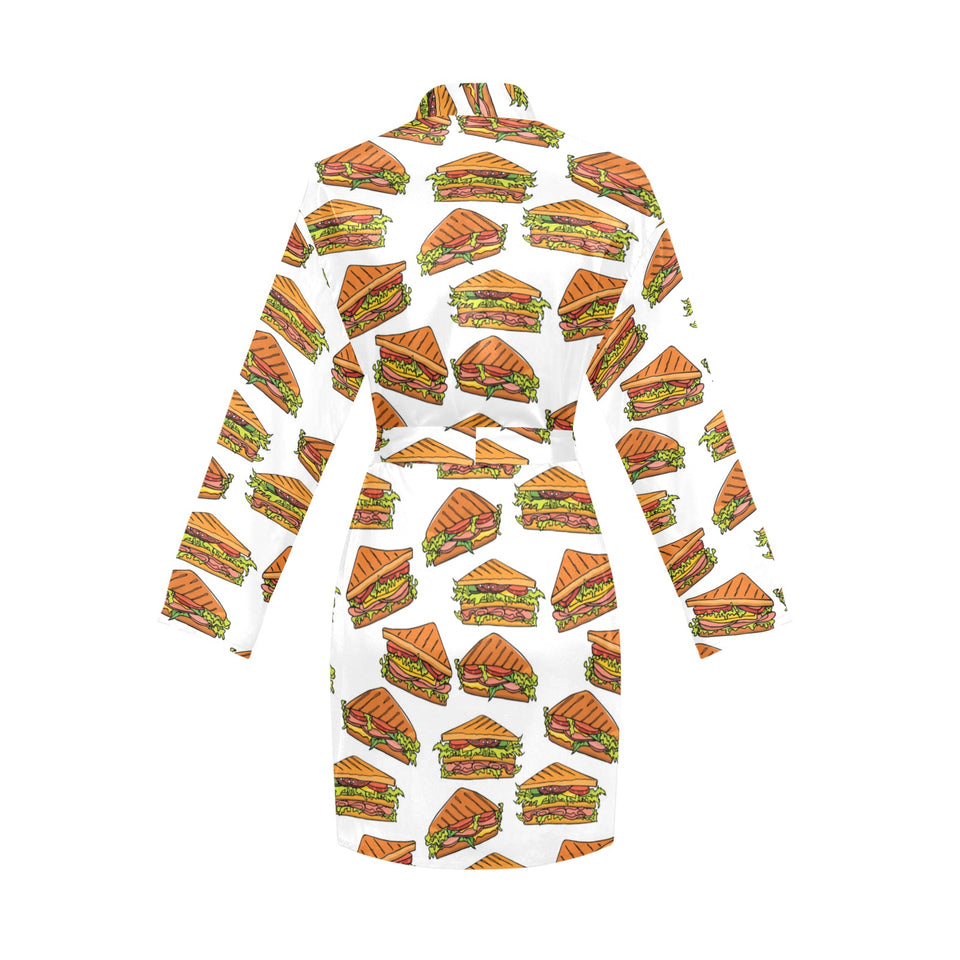 Sandwich Pattern Print Design 02 Women's Long Sleeve Belted Night Robe