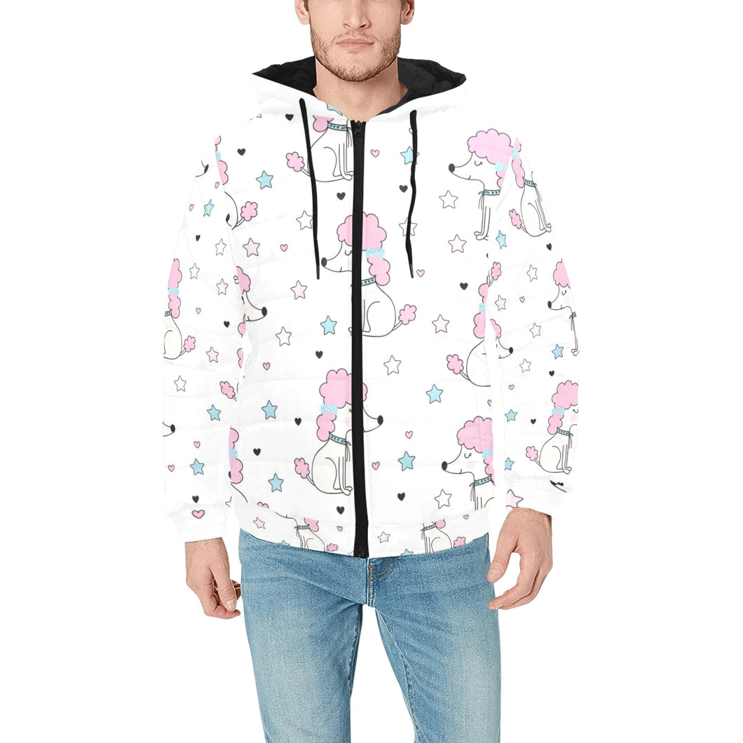 Cute poodle dog star pattern Men's Padded Hooded Jacket
