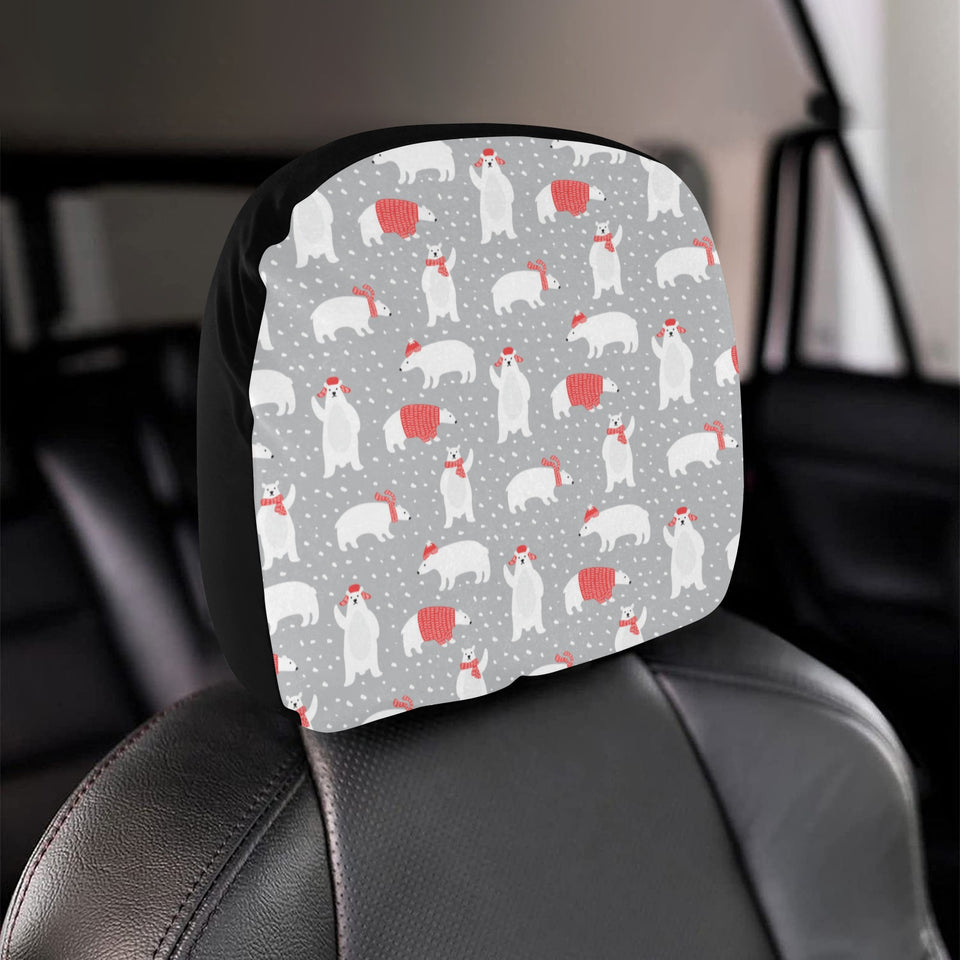 Cute polar bear christmas snow pattern Car Headrest Cover