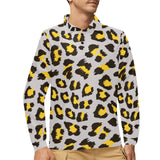 Gray Leopard print pattern Men's Long Sleeve Polo Shirt
