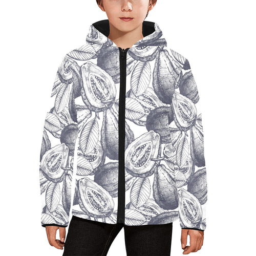Guava tropical hand drawn pattern Kids' Boys' Girls' Padded Hooded Jacket