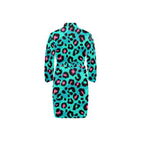 Green leopard skin print pattern Men's Long Sleeve Belted Night Robe