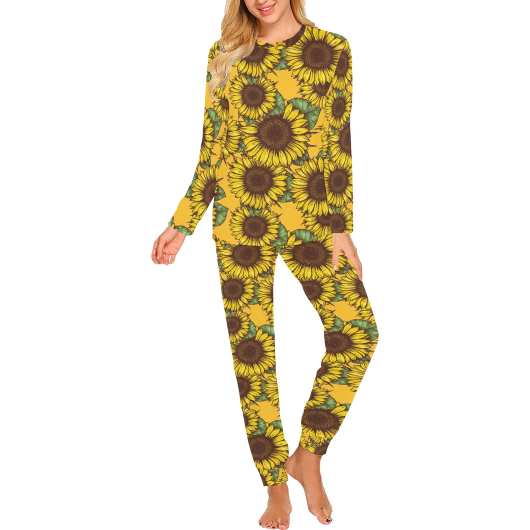 Sunflower pattern Women's All Over Print Pajama Set