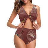 Koi Fish Carp Fish red background Chest Bowknot High Waisted Bikini Swimsuit
