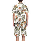 Monkey red hibiscus flower palm leaves floral patt Men's V-Neck Short Pajama Set