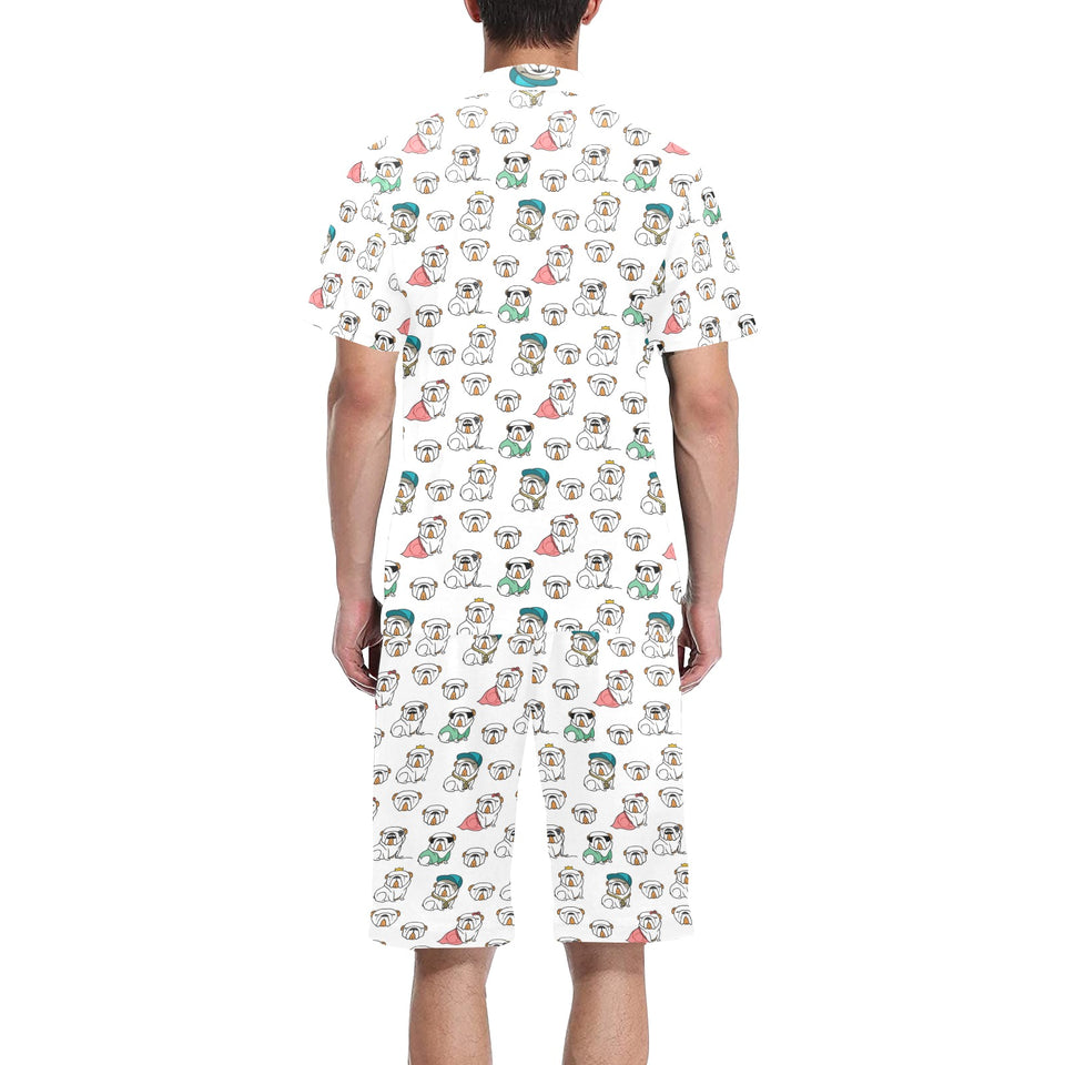 English Bulldog Pattern Print Design 03 Men's V-Neck Short Pajama Set