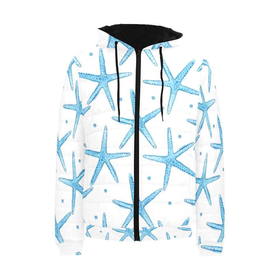 Watercolor starfish pattern Men's Padded Hooded Jacket