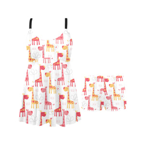 Giraffe Pattern Print Design 03 Chest Sexy Pleated Two Piece Swim Dress