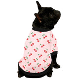 cherry pattern pink background All Over Print Pet Dog Round Neck Fuzzy Shirt