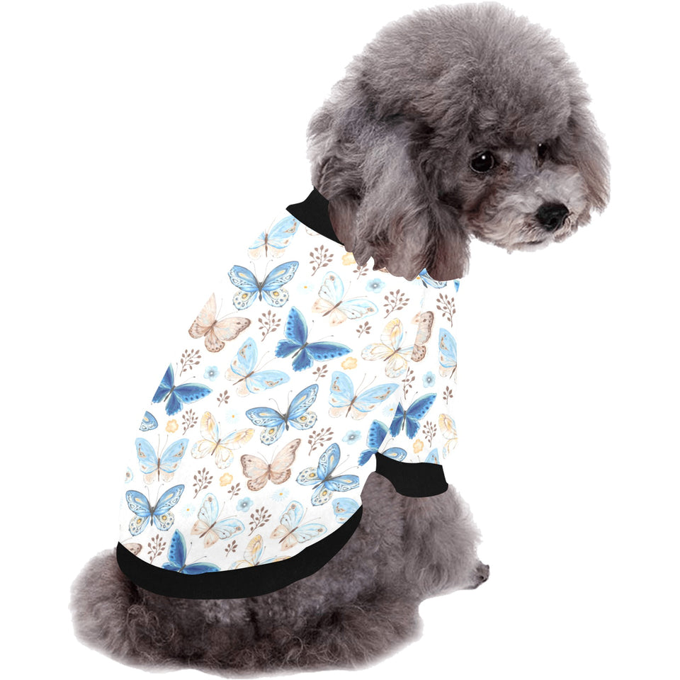 blue butterfly pattern All Over Print Pet Dog Round Neck Fuzzy Shirt