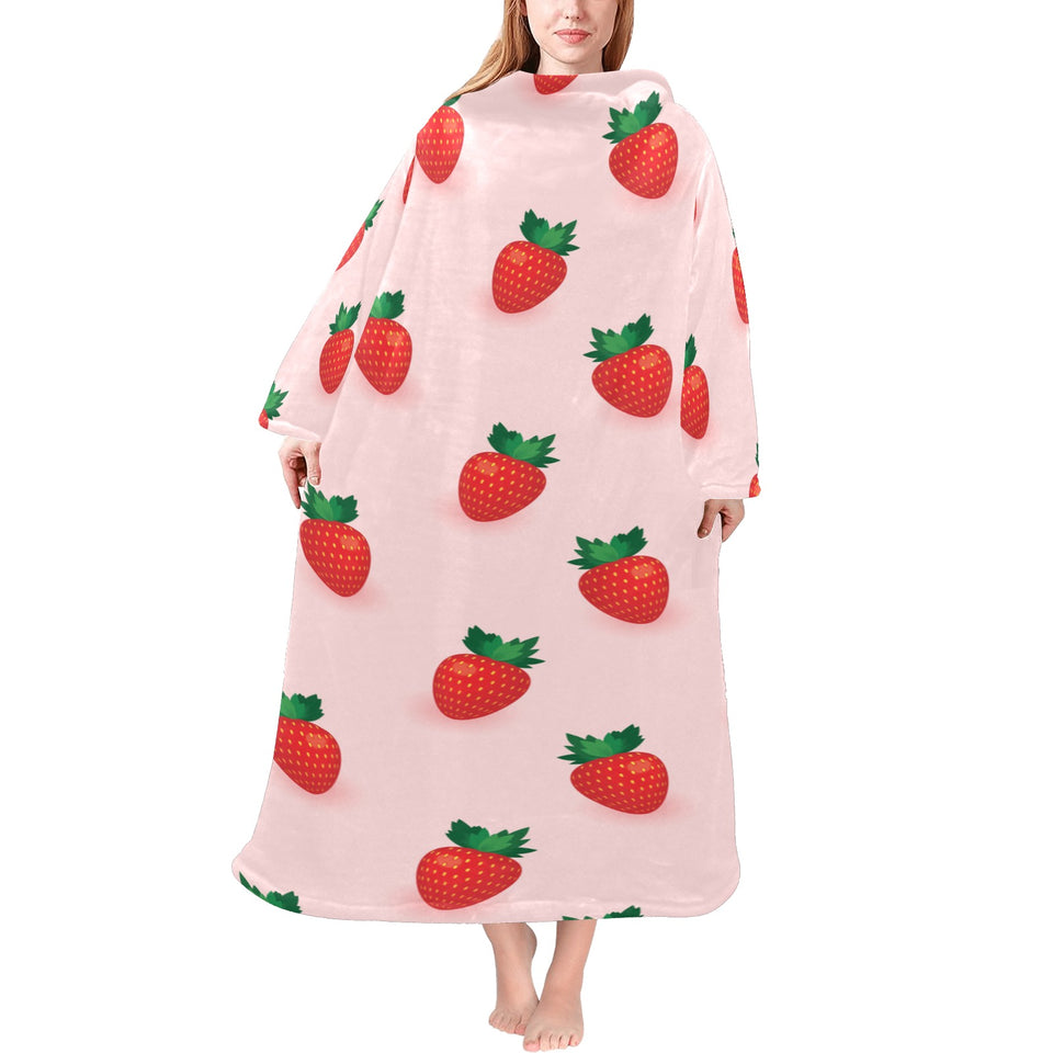 Strawberry beautiful pattern Blanket Robe with Sleeves