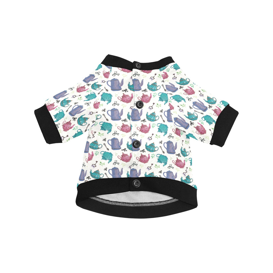 Tea pots Pattern Print Design 05 All Over Print Pet Dog Round Neck Fuzzy Shirt
