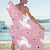 Llama Alpaca pink background Beach Towel