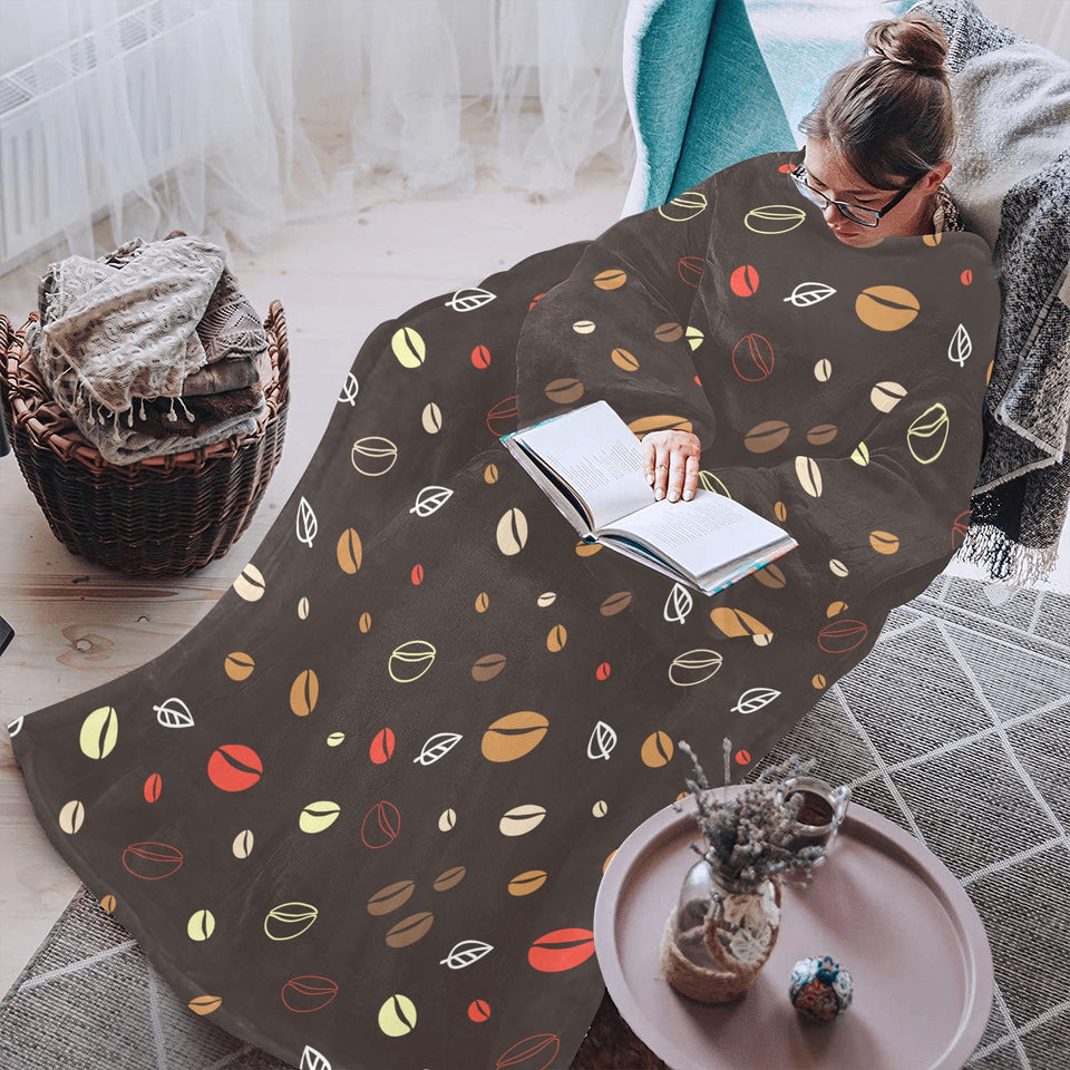 Coffee bean leave pattern Blanket Robe with Sleeves
