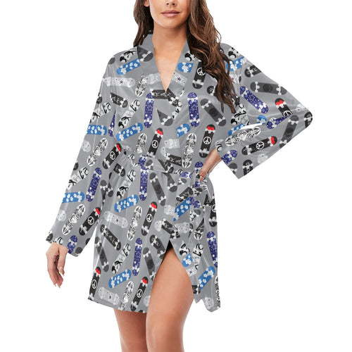 Skate Board Pattern Print Design 03 Women's Long Sleeve Belted Night Robe