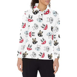 French bulldog cup paw pattern Women's Long Sleeve Polo Shirt