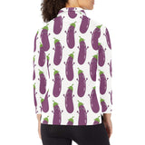 Eggplant Pattern Print Design 01 Women's Long Sleeve Polo Shirt