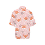 Cute fox pattern pink background Women's All Over Print Hawaiian Shirt