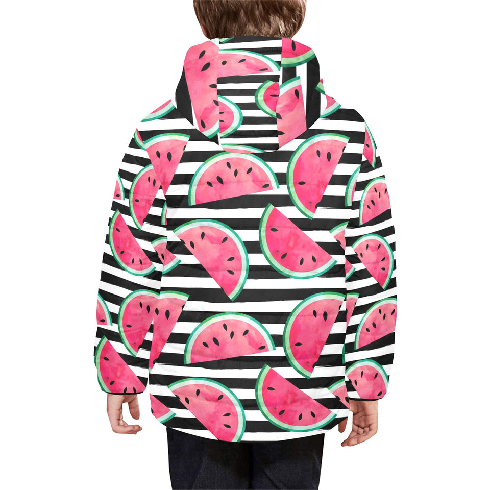 Watercolor paint textured watermelon pieces Kids' Boys' Girls' Padded Hooded Jacket