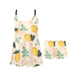 lemon flower leave pattern Chest Sexy Pleated Two Piece Swim Dress