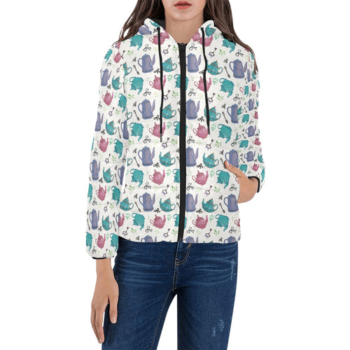 Tea pots Pattern Print Design 05 Women's Padded Hooded Jacket