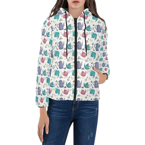 Tea pots Pattern Print Design 05 Women's Padded Hooded Jacket