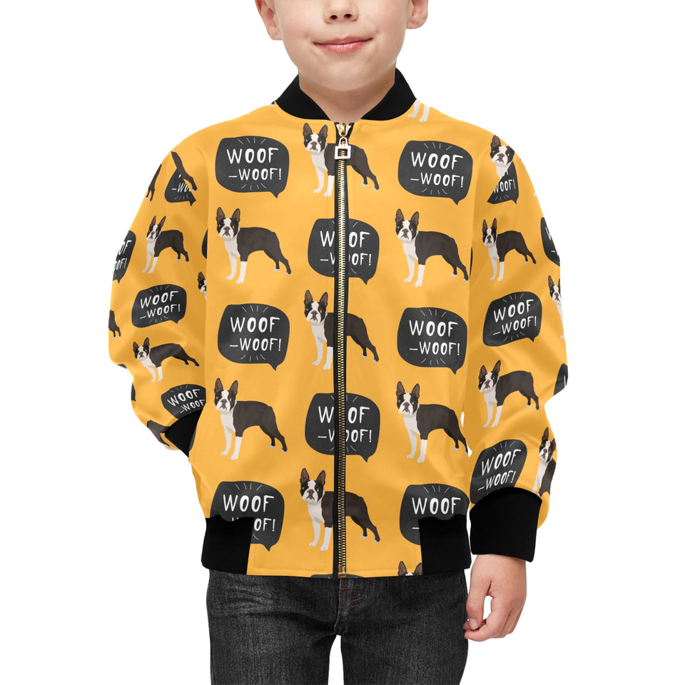 Boston terrier design pattern Kids' Boys' Girls' Bomber Jacket