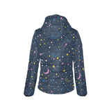 space pattern with planets, comets, constellations Women's Padded Hooded Jacket