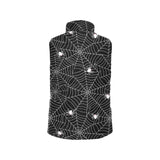 Spider web design pattern Black background white c Women's Padded Vest