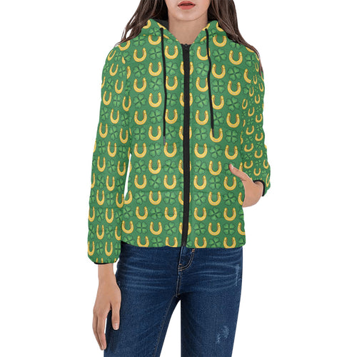 Horseshoes Pattern Print Design 05 Women's Padded Hooded Jacket