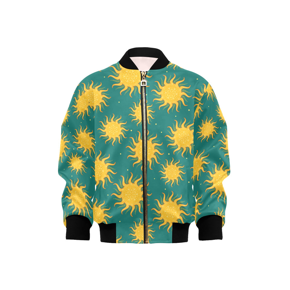 Sun green background Kids' Boys' Girls' Bomber Jacket