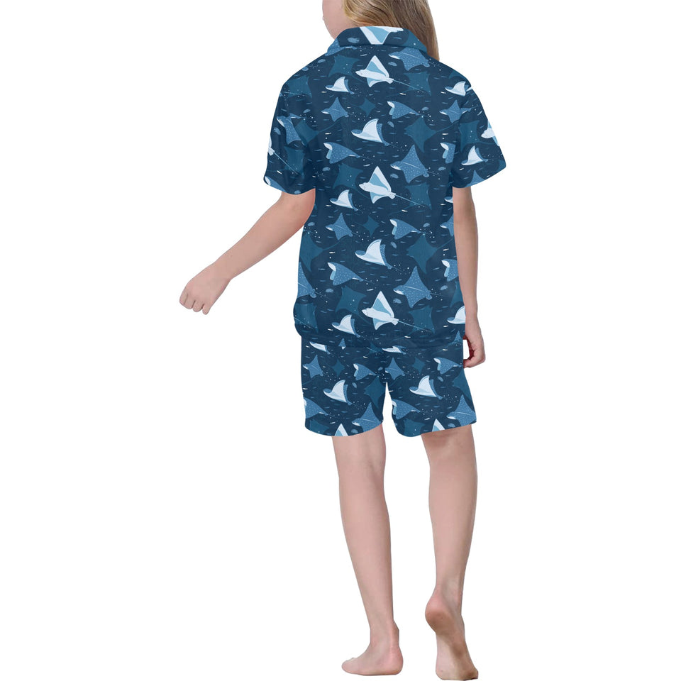 Stingray Pattern Print Design 04 Kids' Boys' Girls' V-Neck Short Pajama Set