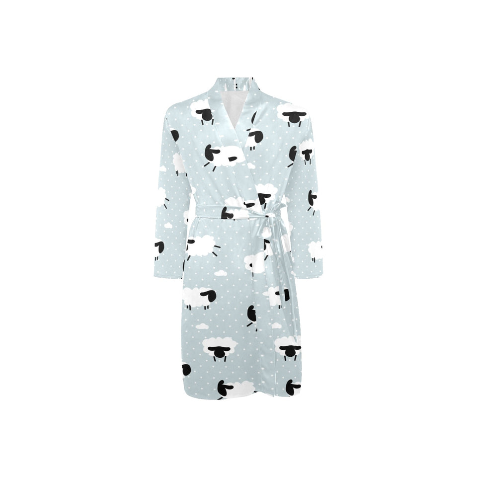 Sheep polka dot cloud pattern Men's Long Sleeve Belted Night Robe