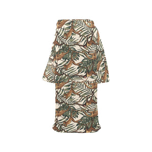 Monkey tropical leaves background Blanket Robe with Sleeves