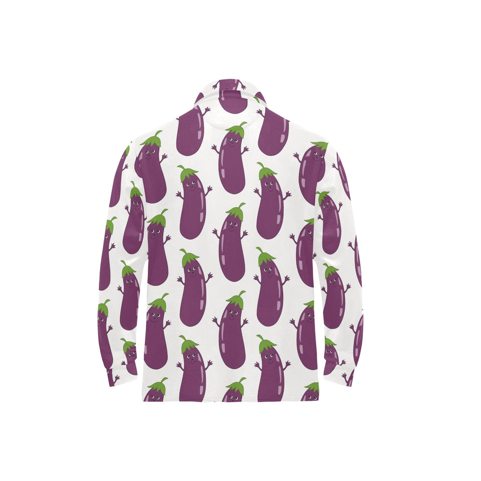 Eggplant Pattern Print Design 01 Men's Long Sleeve Polo Shirt