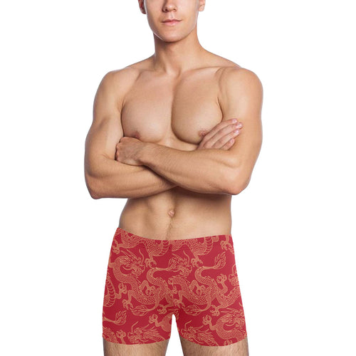 Gold dragons red background Men's Swimming Trunks