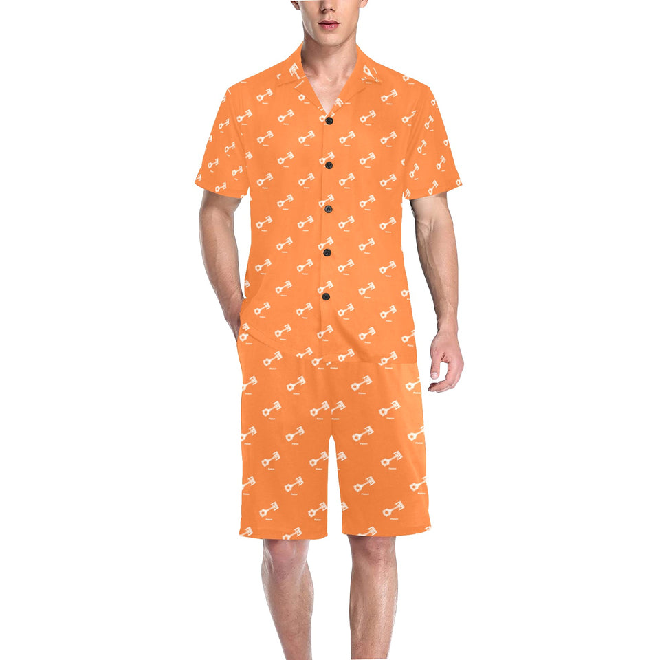 Engine Piston Orange Background Pattern Design 05 Men's V-Neck Short Pajama Set