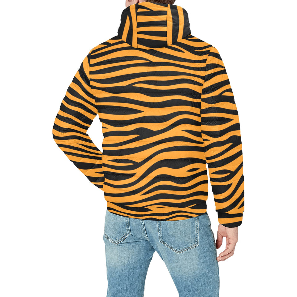 Bengal tigers skin print pattern background Men's Padded Hooded Jacket
